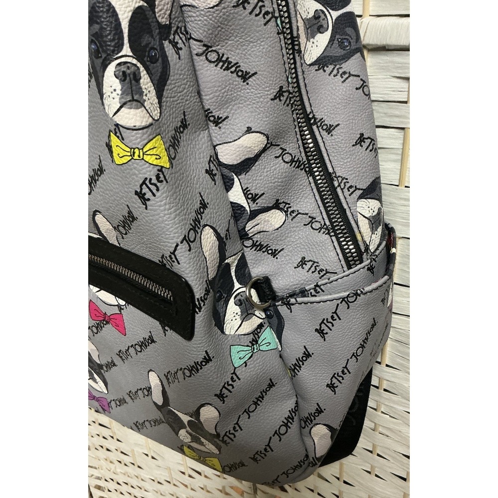 Betsey Johnson Logo Boston Terrier Print Backpack w/ 2 Zip Pockets - Picture 3 of 10